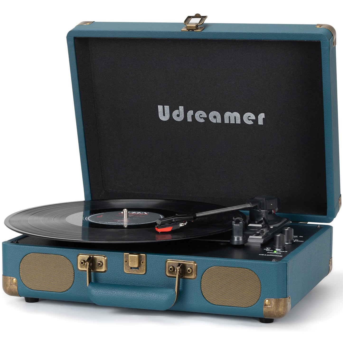 Udreamer Vinyl Record Player Turntable with Bluetooth,3-Speed Portable Vintage Audio Turntables,Black