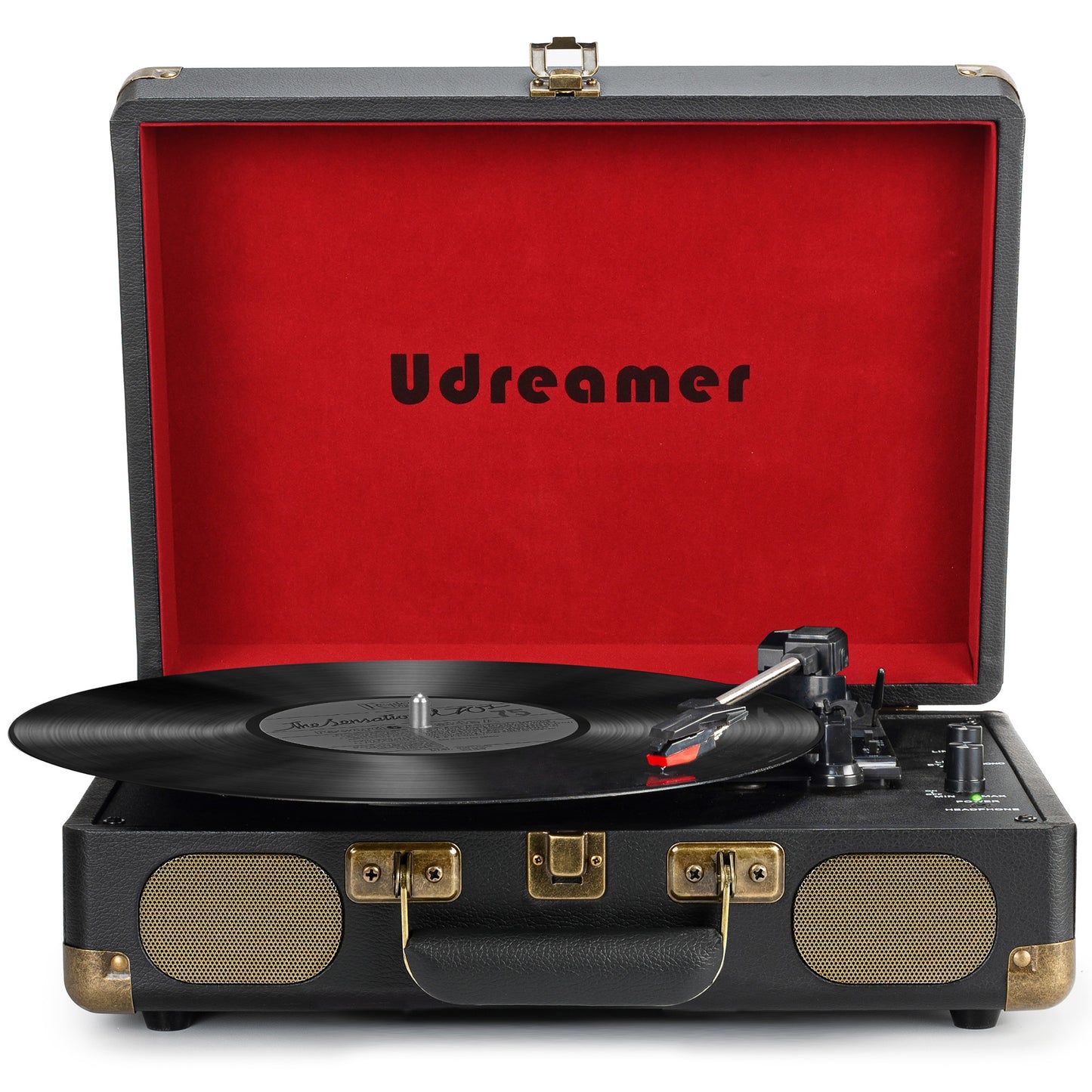 Udreamer Vinyl Record Player with 3-speed Turntable & Built-in Speakers Portable Suitcase-Audio Turntables | Black/Red