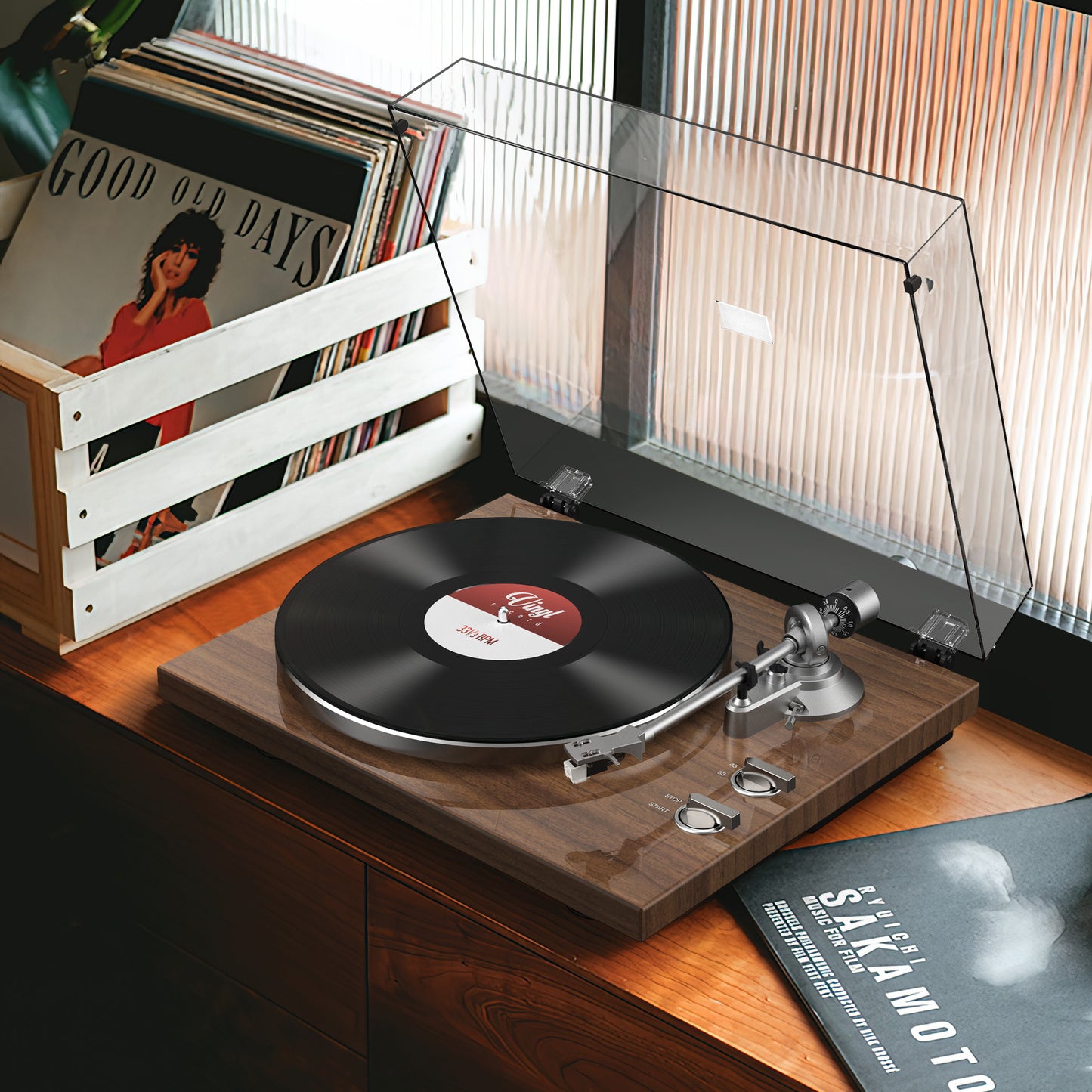 Udreamer Vinyl Record Player Turntable with Wireless Bluetooth,Vintage Audio Turntables,Supports Bluetooth, RCA Line, USB,Brown