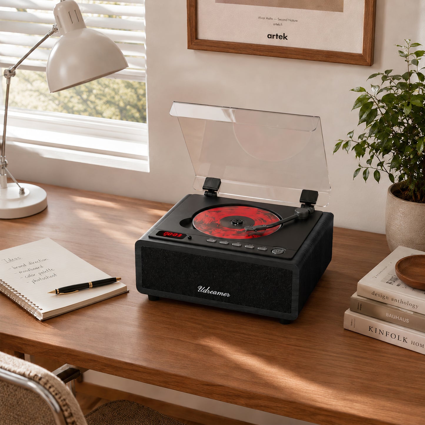 Udreamer Retro CD Player, Wood Vintage CD Players for Home | HiFi Bass Boost & FM Radio with Remote Control,Sleep Timer,USB/AUX IN,Black