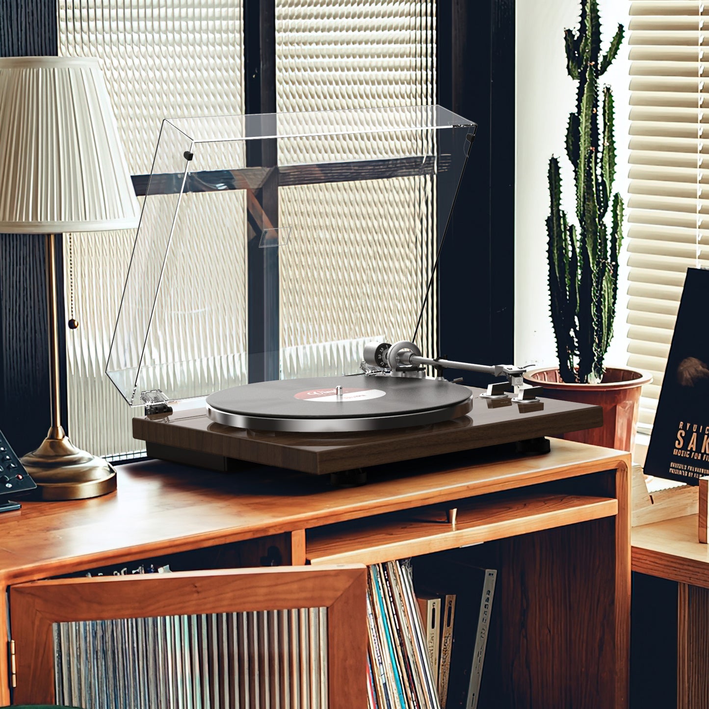 Udreamer Vinyl Record Player Turntable with Wireless Bluetooth,Vintage Audio Turntables,Supports Bluetooth, RCA Line, USB,Brown