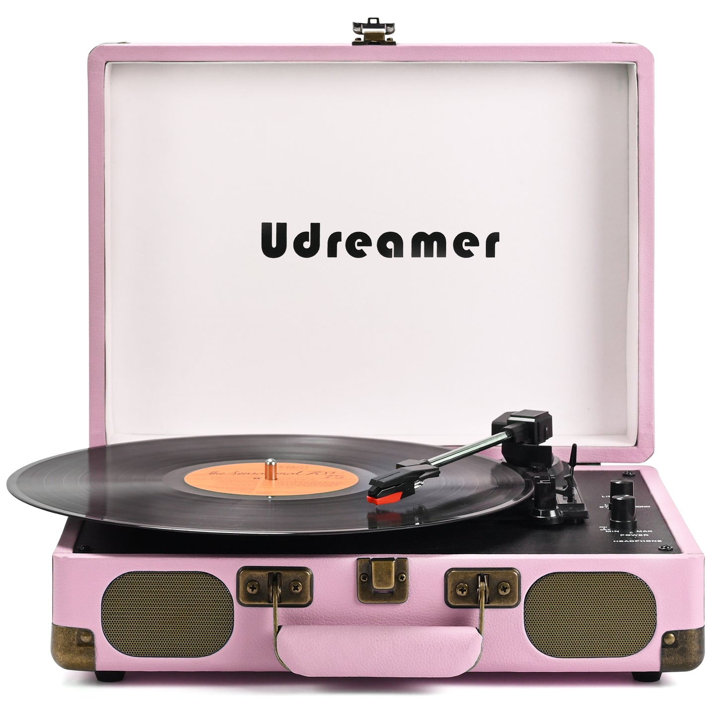 Udreamer Vinyl Record Player 3-Speed Turntable with Bluetooth,Suitcase Portable Vintage Audio Turntables,Pink