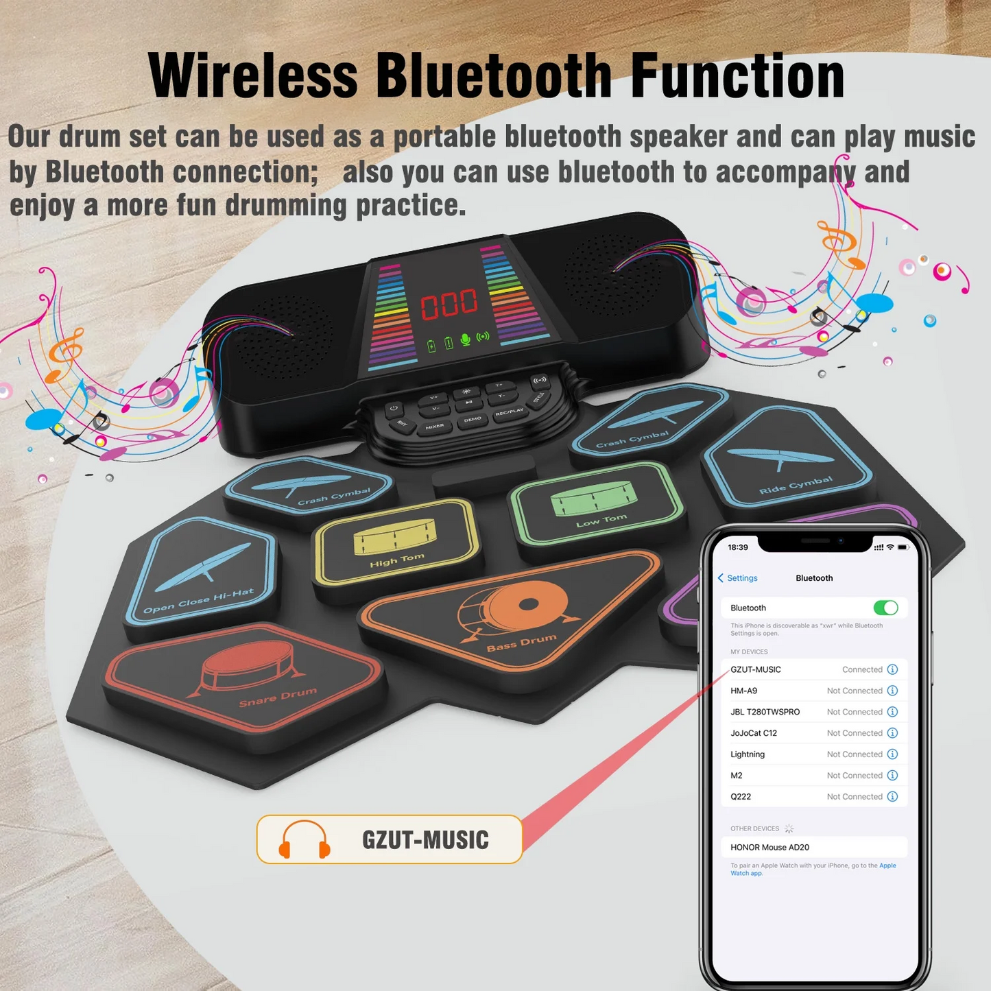 Electronic Drum Set for Kids Adults, 9 Pads Portable Electric Drums with Headphone Jack & Speaker