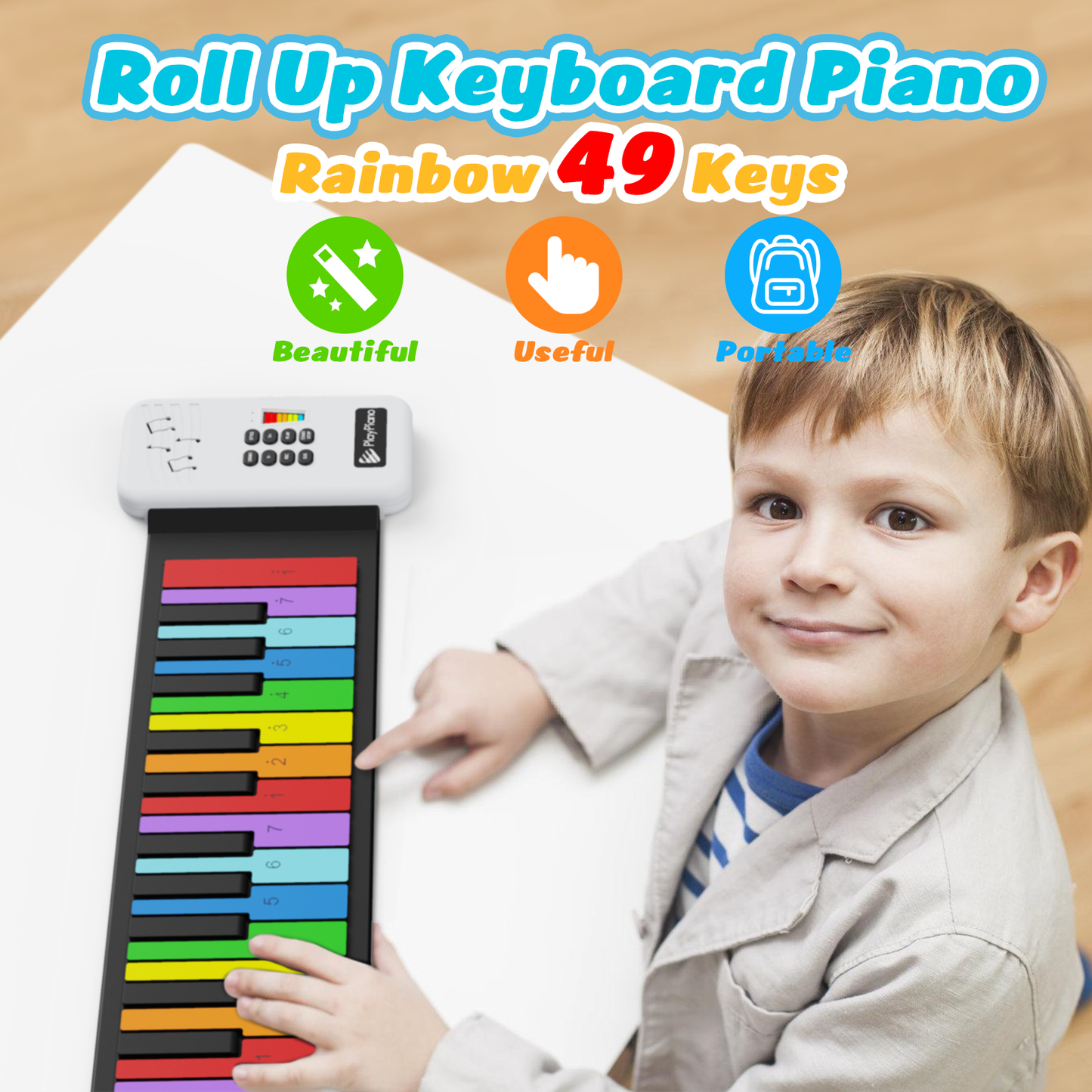 49 Key Roll Up Keyboard Piano, Portable Digital Electric Foldable Piano Keyboard, Rechargeable