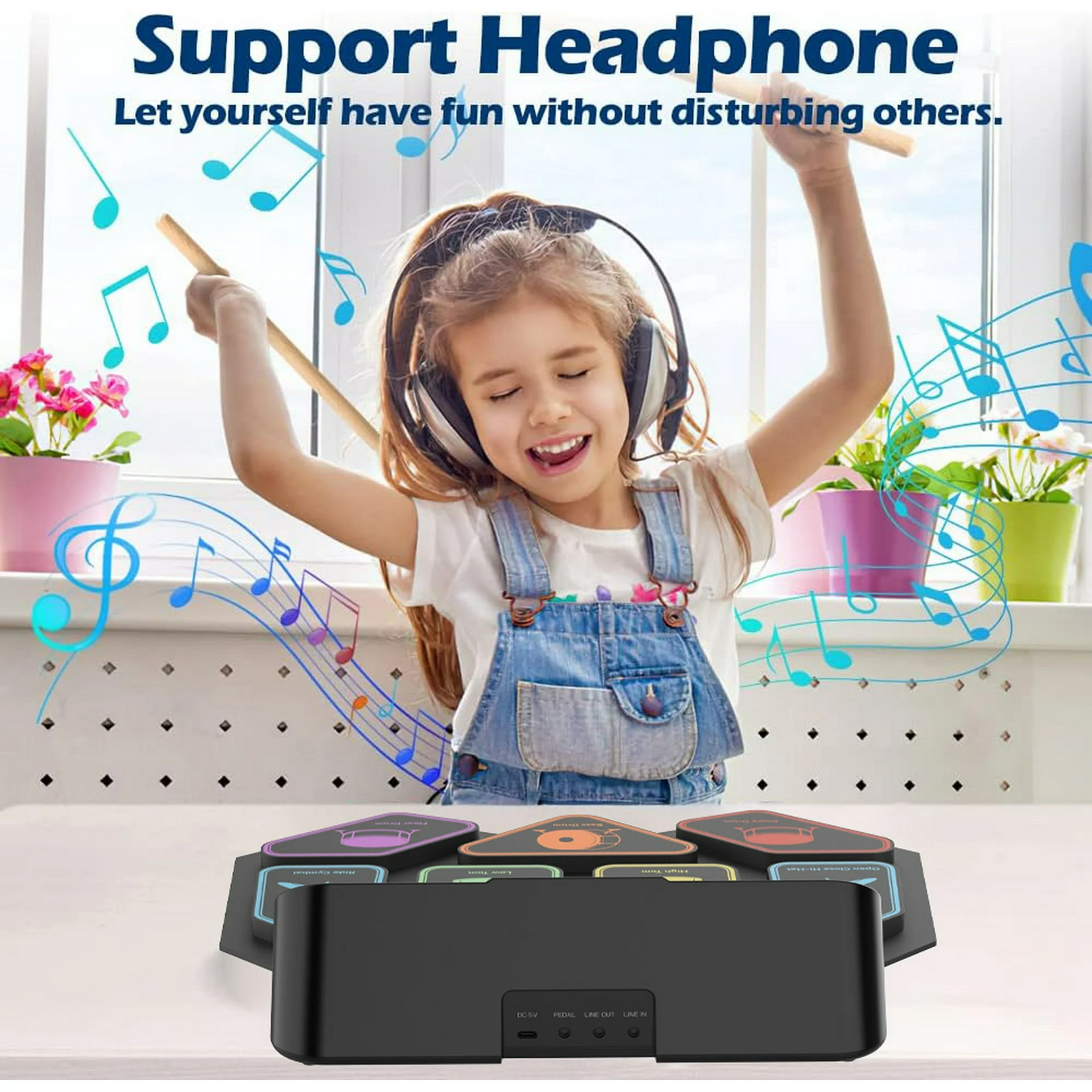 Electronic Drum Set for Kids Adults, 9 Pads Portable Electric Drums with Headphone Jack & Speaker
