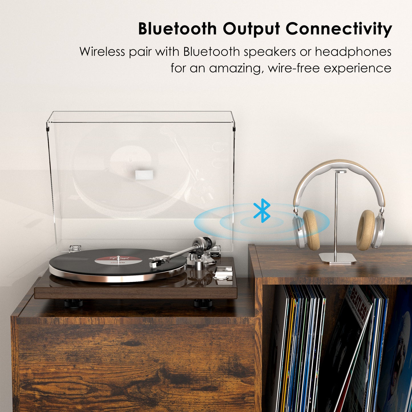 Udreamer Vinyl Record Player Turntable with Wireless Bluetooth,Vintage Audio Turntables,Supports Bluetooth, RCA Line, USB,Brown
