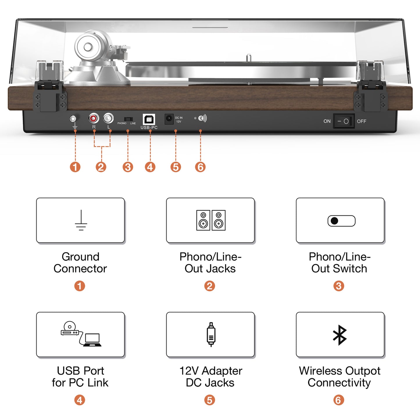 Udreamer Vinyl Record Player Turntable with Wireless Bluetooth,Vintage Audio Turntables,Supports Bluetooth, RCA Line, USB,Brown