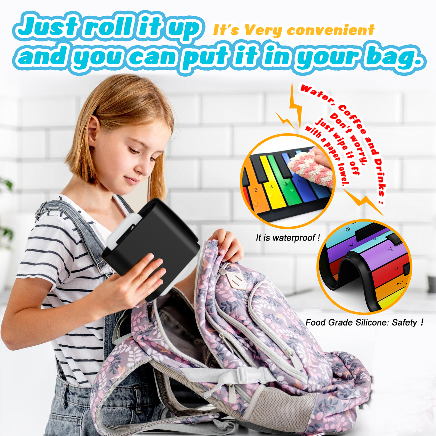 49 Key Roll Up Keyboard Piano, Portable Digital Electric Foldable Piano Keyboard, Rechargeable