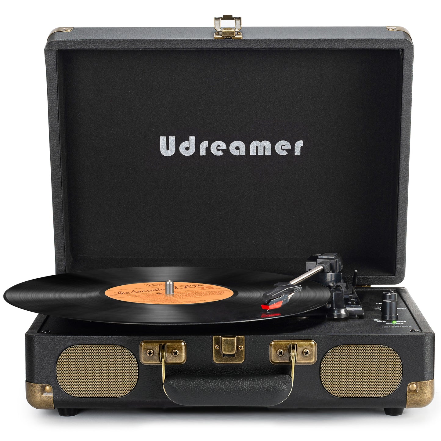 Udreamer Vinyl Record Player 3-Speed Turntable with Bluetooth,Suitcase Portable Vintage Audio Turntables,Black