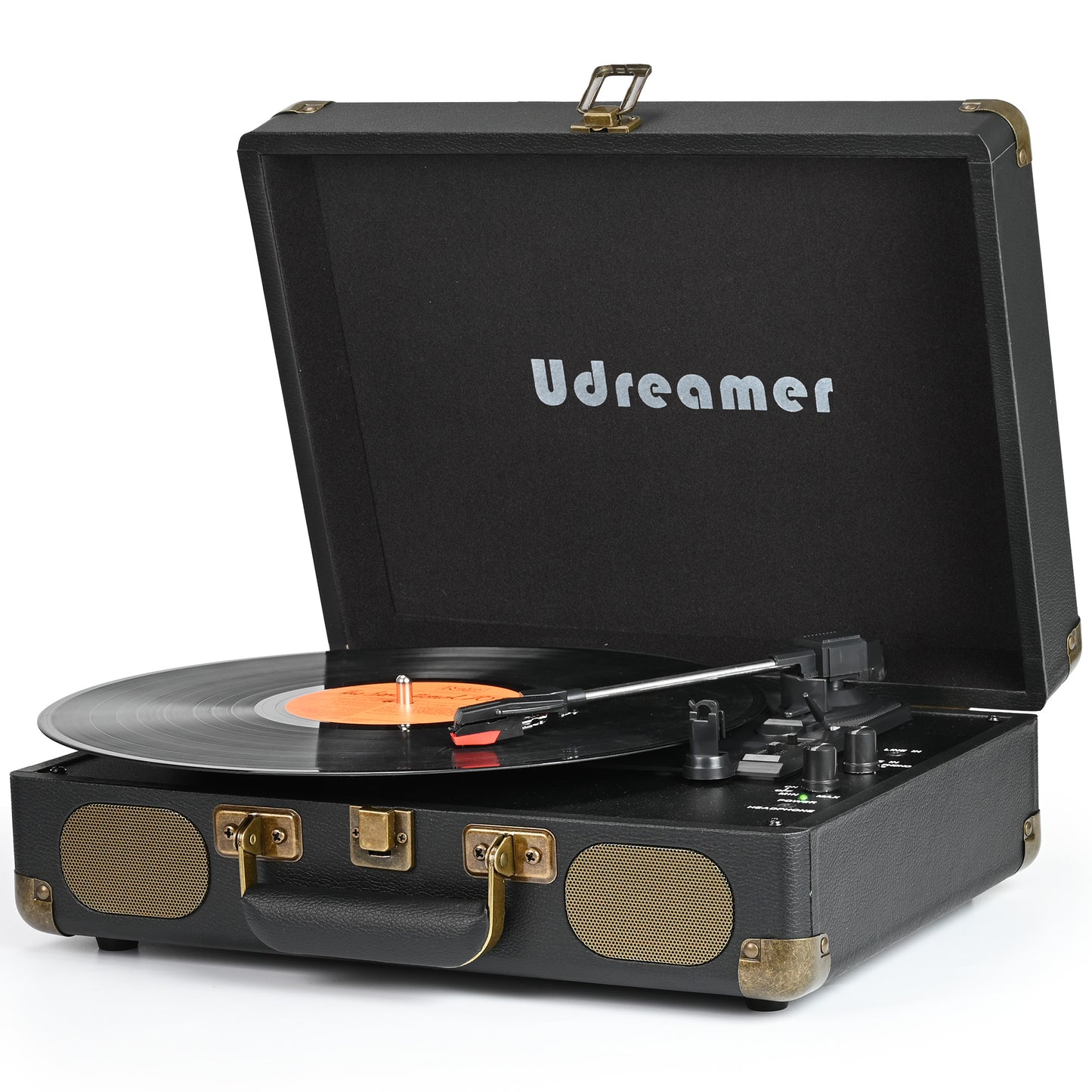 Udreamer Vinyl Record Player 3-Speed Turntable with Bluetooth,Suitcase Portable Vintage Audio Turntables,Black