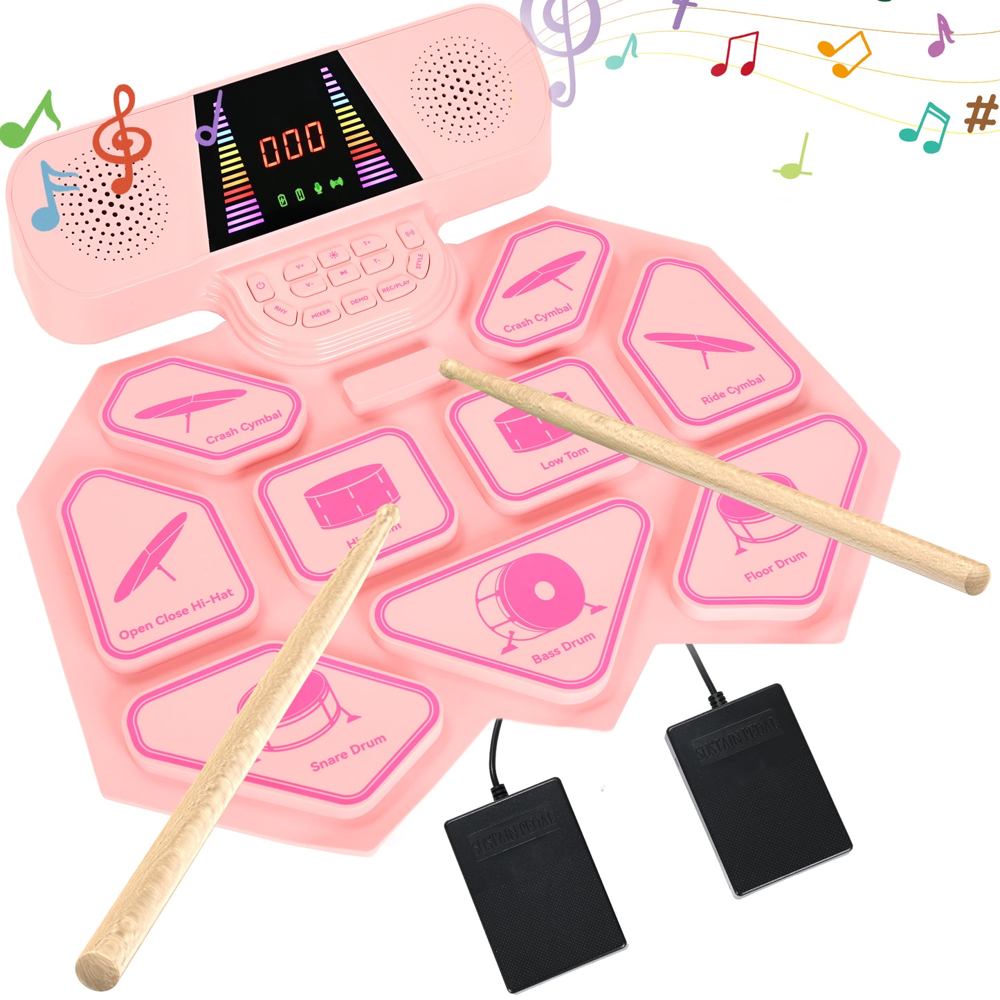 Electronic Drum Set for Kids Adults, 9 Pads Portable Electric Drums with Headphone Jack & Speaker