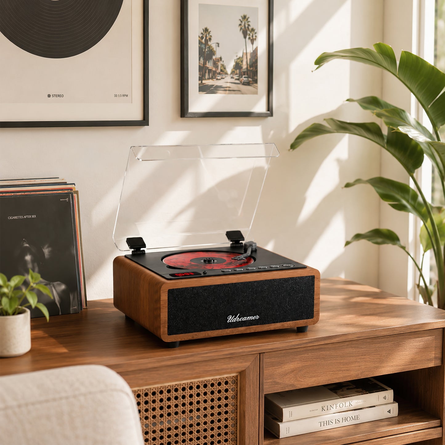 Udreamer Retro CD Player, Vintage CD Players for Home | HiFi Bass Boost & FM Radio with Remote Control,Sleep Timer,USB/AUX IN,Brown