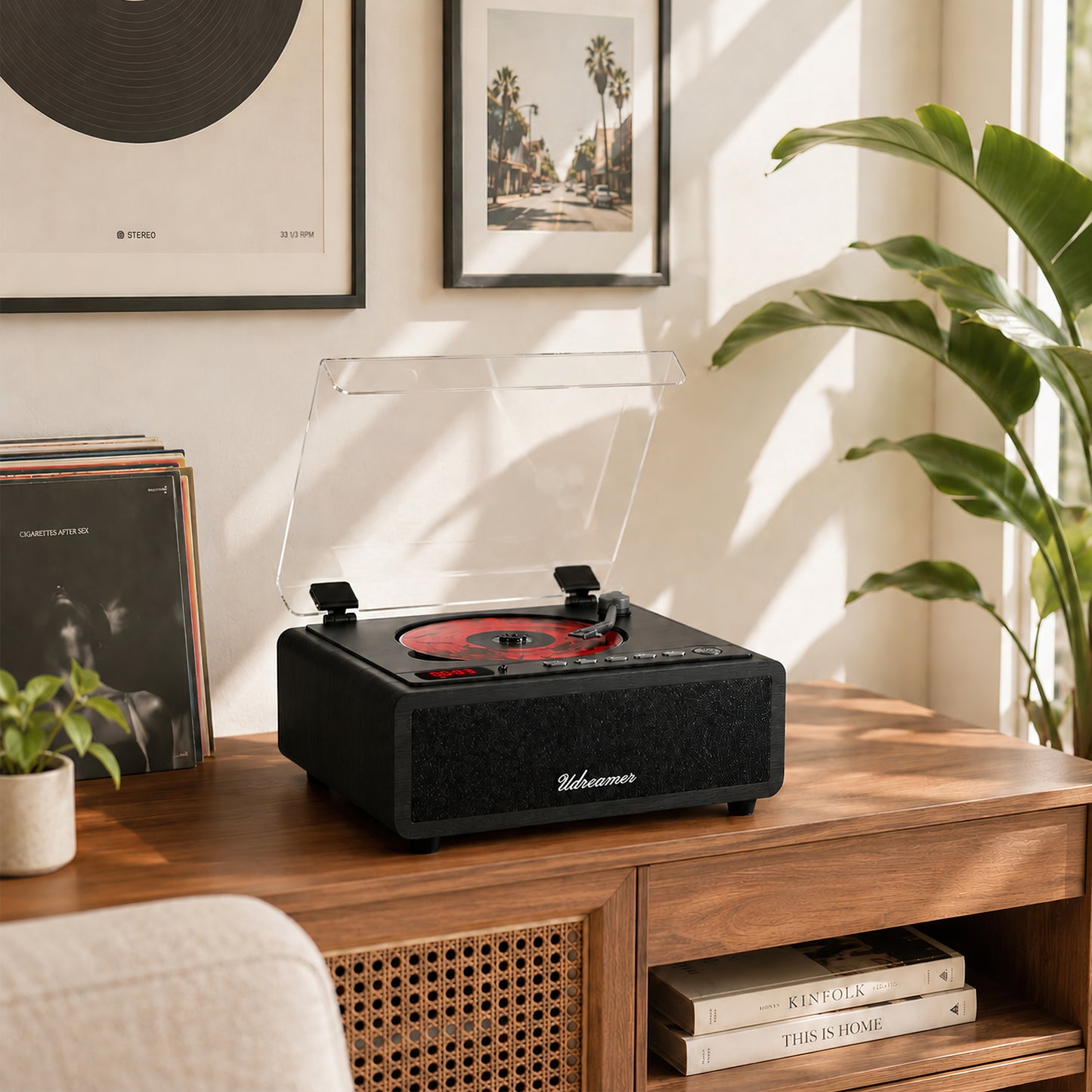 Udreamer Retro CD Player, Wood Vintage CD Players for Home | HiFi Bass Boost & FM Radio with Remote Control,Sleep Timer,USB/AUX IN,Black