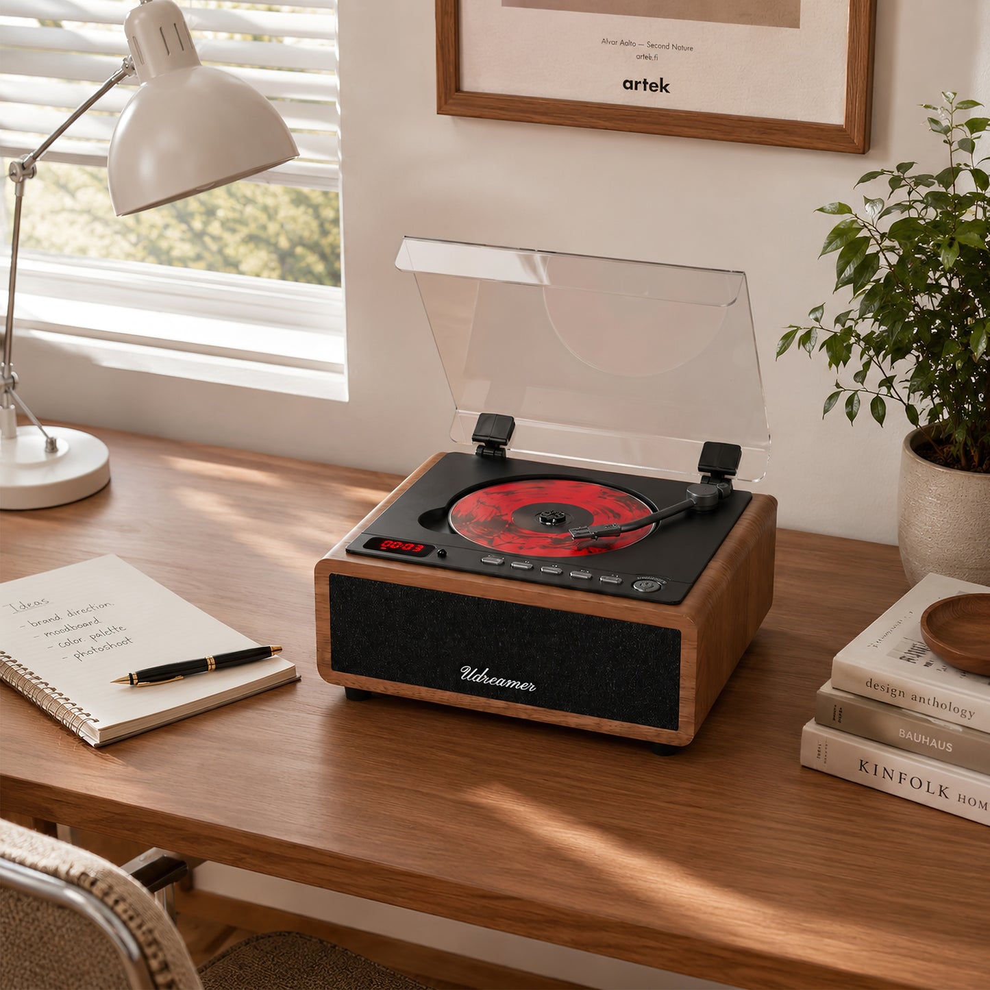 Udreamer Retro CD Player, Vintage CD Players for Home | HiFi Bass Boost & FM Radio with Remote Control,Sleep Timer,USB/AUX IN,Brown