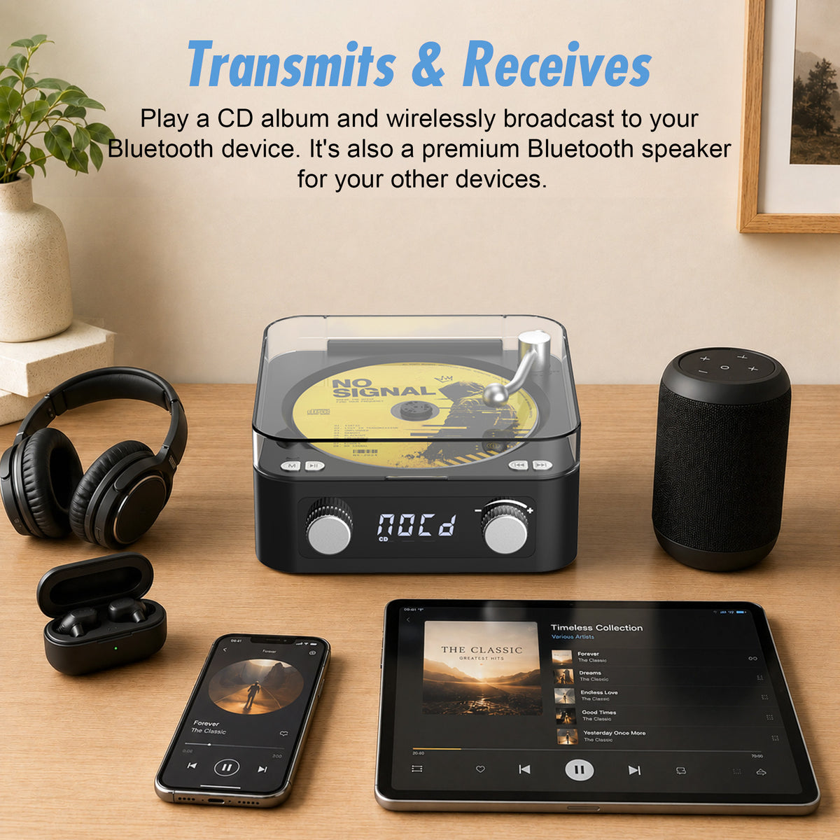Udreamer CD Players for Home,Digital Portable CD Player with Bluetooth Hi-Fi Stereo Sound,Remote Control, Support AUX/USB, Headphone Jack,Purple