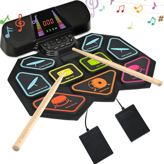 Electronic Drum Set for Kids Adults, 9 Pads Portable Electric Drums with Headphone Jack & Speaker