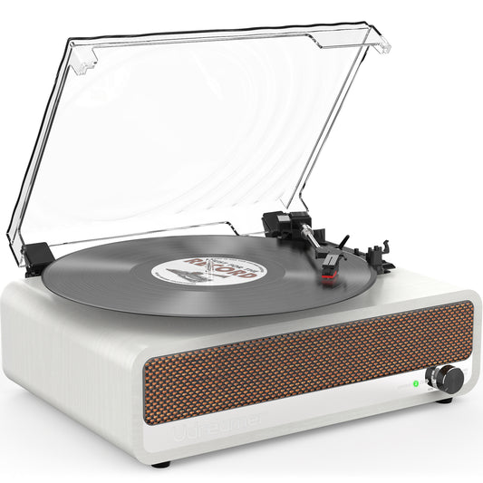 Udreamer Vinyl Record Player With Bluetooth,All In One 3-Speed Vintage Audio Turntables,White