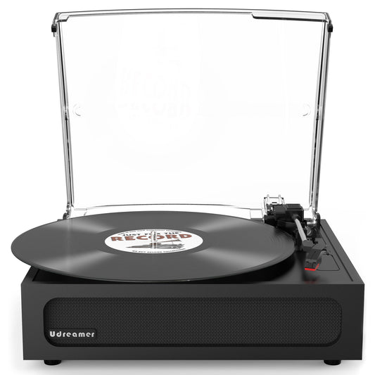 Udreamer Vinyl Record Player with Bluetooth, All In One 3-Speed Vintage Audio Turntables,Black