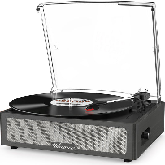 Udreamer Vinyl Record Player with Bluetooth, All In One 3-Speed Vintage Audio Turntables,Black