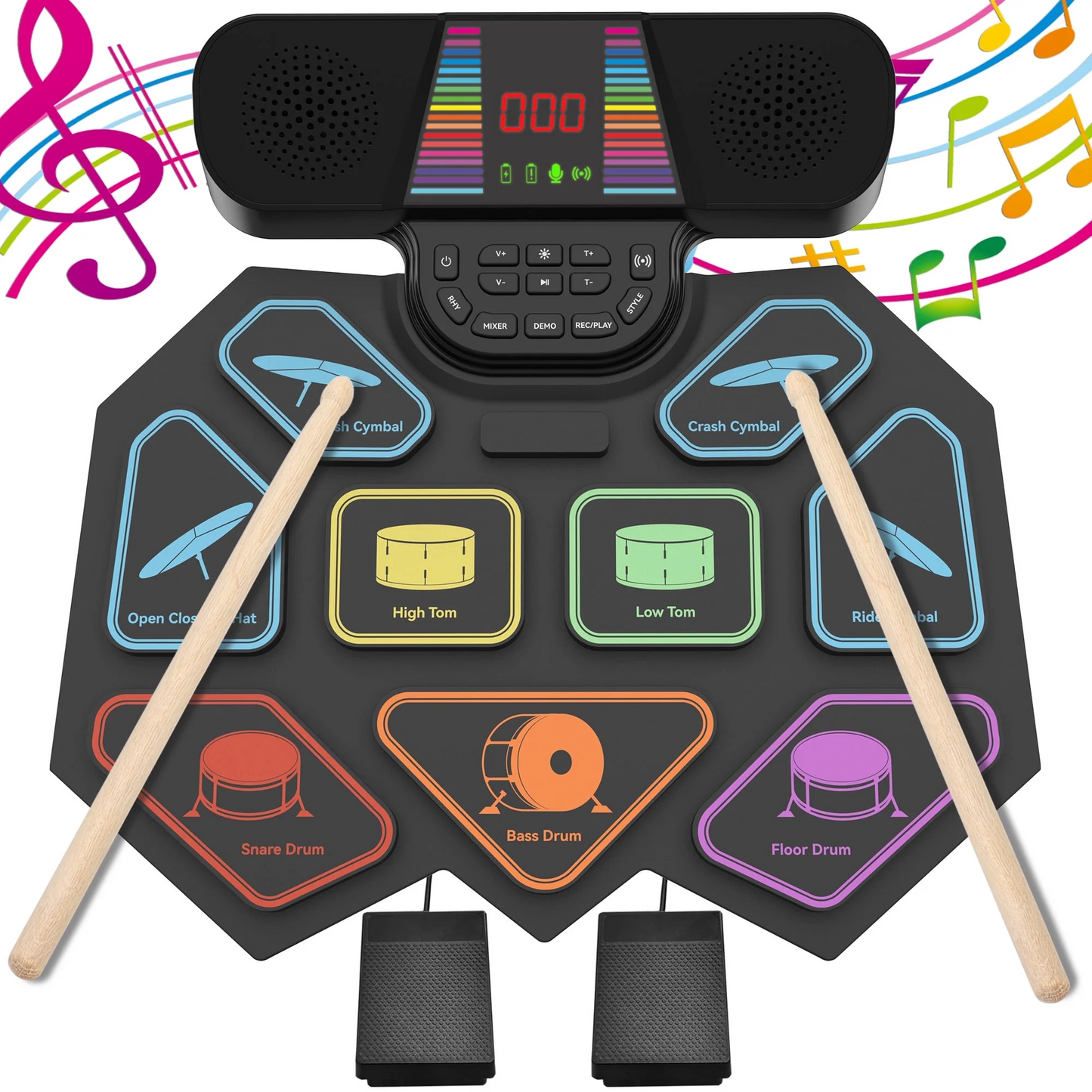 Electronic Drum Set for Kids Adults, 9 Pads Portable Electric Drums with Headphone Jack & Speaker