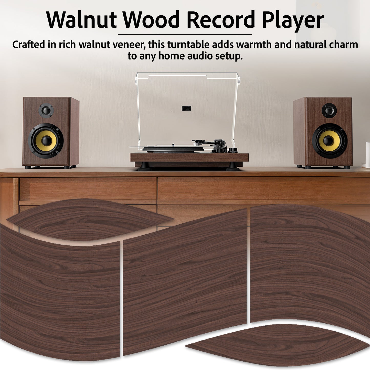 Udreamer Vinyl Record Player Bluetooth Turntable,USB/RCA Out,ATN-3600L stylus,60W Speakers,USB to PC, Auto Stop