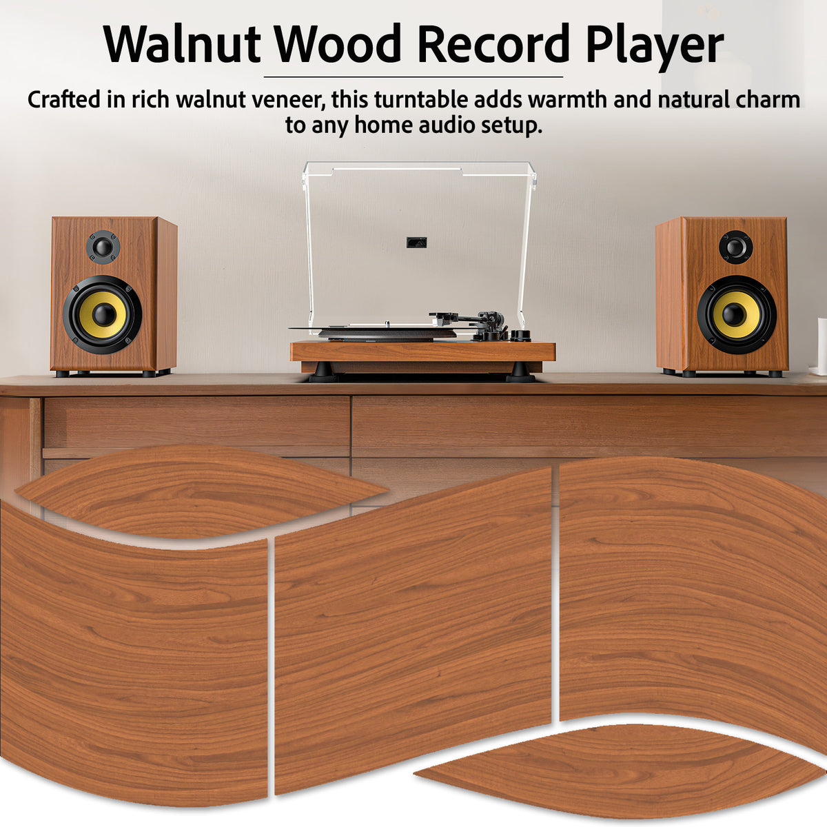 Udreamer Vinyl Record Player Bluetooth Turntable,USB/RCA Out,ATN-3600L stylus,60W Speakers,USB to PC, Auto Stop