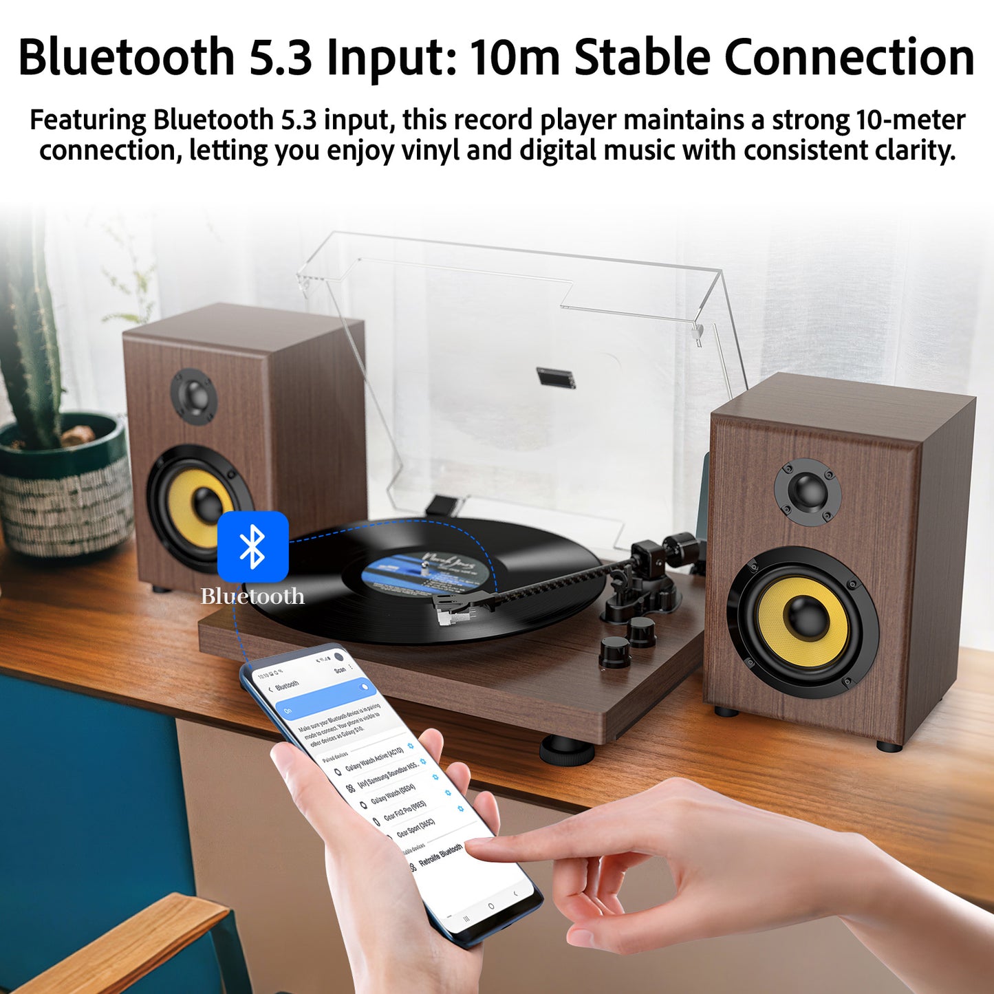 Udreamer Vinyl Record Player Bluetooth Turntable,USB/RCA Out,ATN-3600L stylus,60W Speakers,USB to PC, Auto Stop
