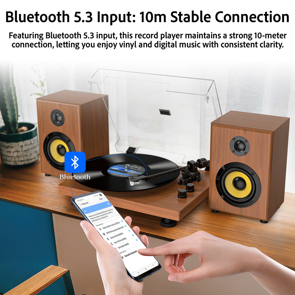 Udreamer Vinyl Record Player Bluetooth Turntable,USB/RCA Out,ATN-3600L stylus,60W Speakers,USB to PC, Auto Stop