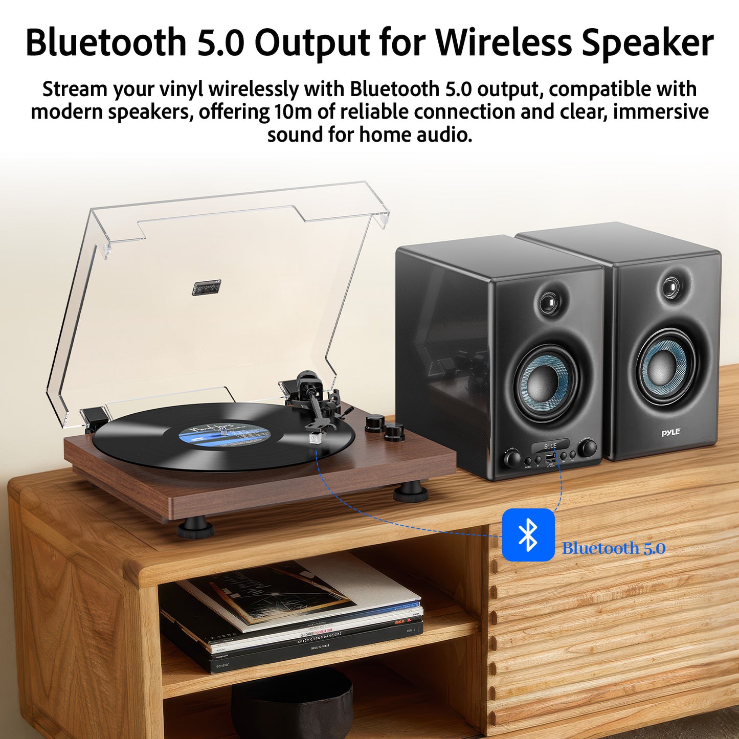 Udreamer Vinyl Record Player Bluetooth Turntable,USB/RCA Out,ATN-3600L stylus,60W Speakers,USB to PC, Auto Stop