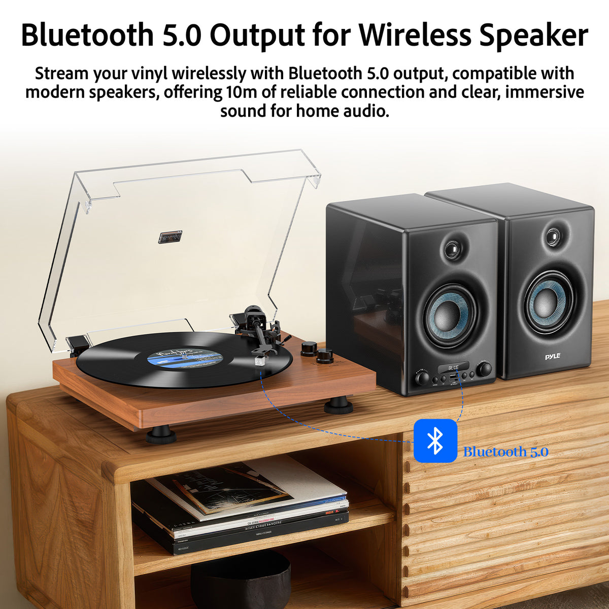 Udreamer Vinyl Record Player Bluetooth Turntable,USB/RCA Out,ATN-3600L stylus,60W Speakers,USB to PC, Auto Stop