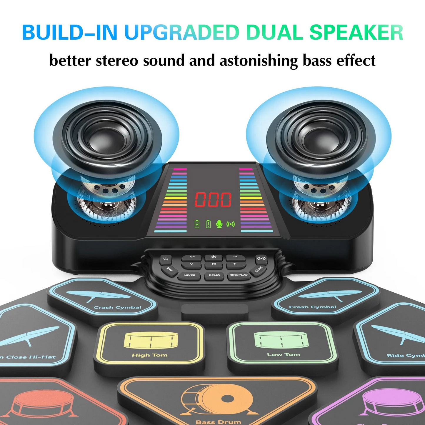 Electronic Drum Set for Kids Adults, 9 Pads Portable Electric Drums with Headphone Jack & Speaker