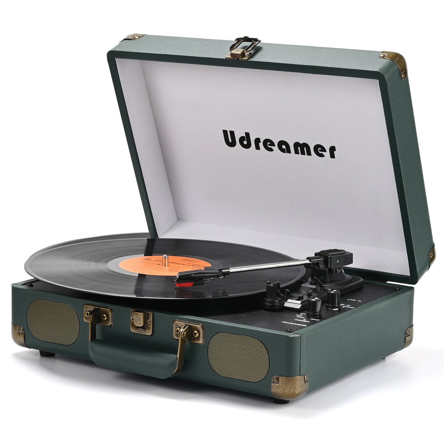 Udreamer Vinyl Record Player 3-Speed Turntable with Bluetooth,Suitcase Portable Vintage Audio Turntables,Black