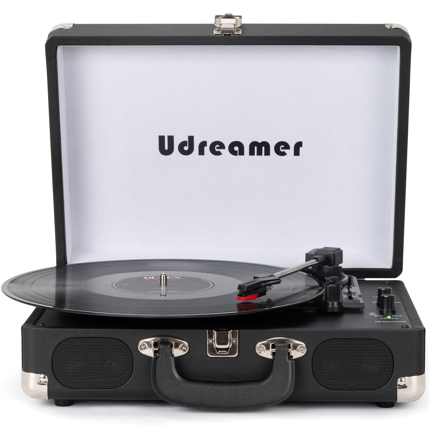 Udreamer Vinyl Record Player Turntable with Bluetooth,3-Speed Portable Vintage Audio Turntables,Black