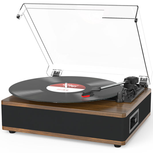 Udreamer Vinyl Record Player with Bluetooth, All In One 3-Speed Vintage Audio Turntables,Brown