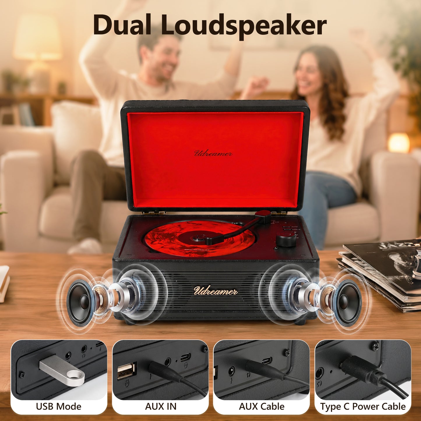Udreamer Portable CD Players for Home Stereos, Home CD player Portable,CD player with Bluetooth,Stereos for Home | Black