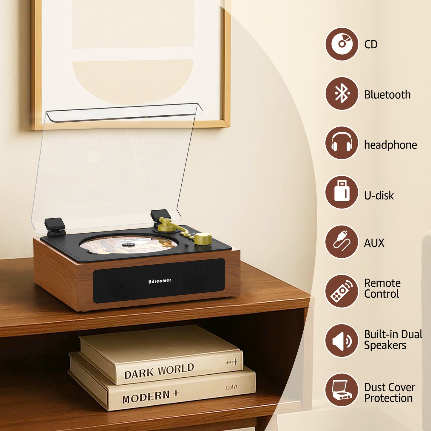 Udreamer CD Players for Home,Portable CD Boombox, Digital Portable CD Player with Bluetooth Hi-Fi Stereo Sound,Remote Control, Support AUX/USB, Headphone Jack, Black