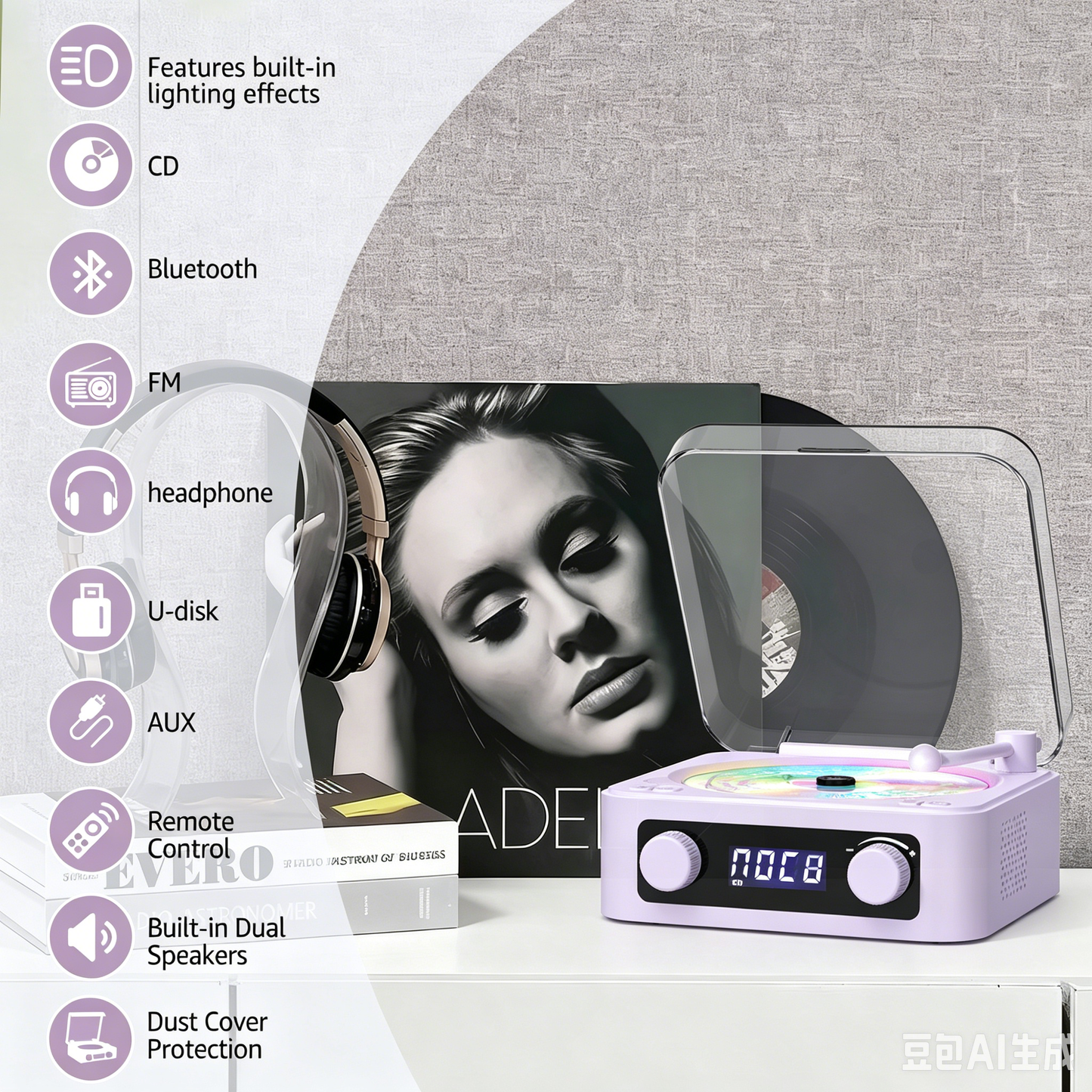 Udreamer Portable CD Players for Home Stereos, Home CD player Portable,CD player with Bluetooth,FM,Stereo Speakers | Purple