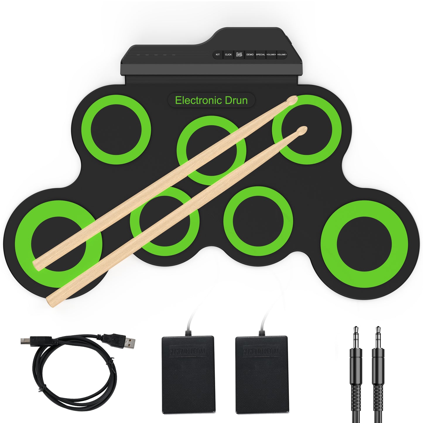 Udreamer Electronic Drum Set, 7-Pad Bluetooth Portable Electronic Drum Kit, Roll-Up Drum,Christmas Holiday Birthday Gift，Rainbow
