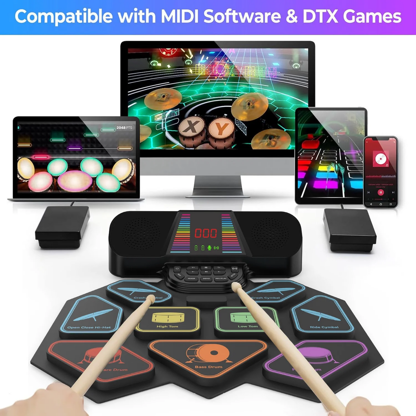 Electronic Drum Set for Kids Adults, 9 Pads Portable Electric Drums with Headphone Jack & Speaker
