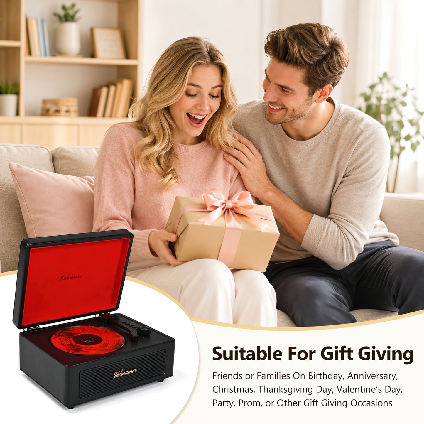 Udreamer Portable CD Players for Home Stereos, Home CD player Portable,CD player with Bluetooth,Stereos for Home | Black