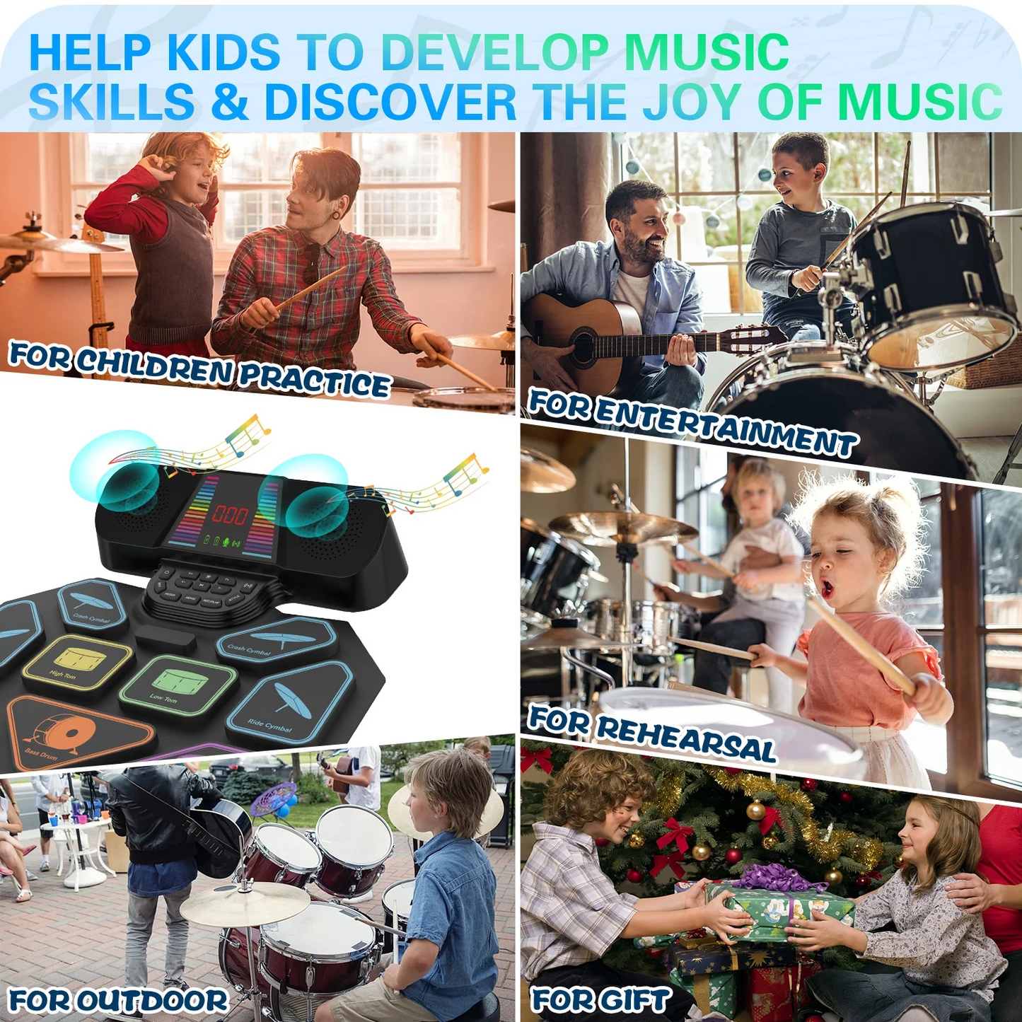 Electronic Drum Set for Kids Adults, 9 Pads Portable Electric Drums with Headphone Jack & Speaker