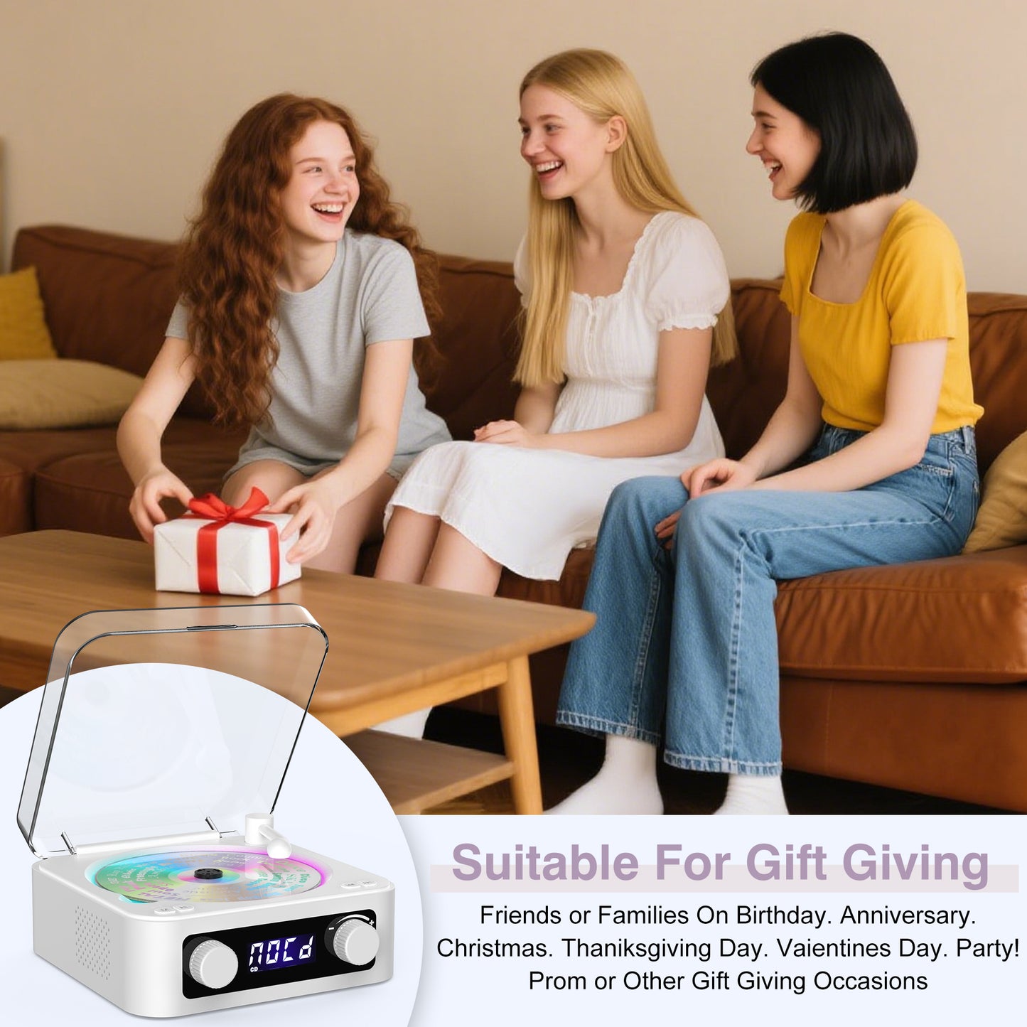 Udreamer CD Players for Home,Digital Portable CD Player with Bluetooth Hi-Fi Stereo Sound,Remote Control, Support AUX/USB, Headphone Jack,Lighting