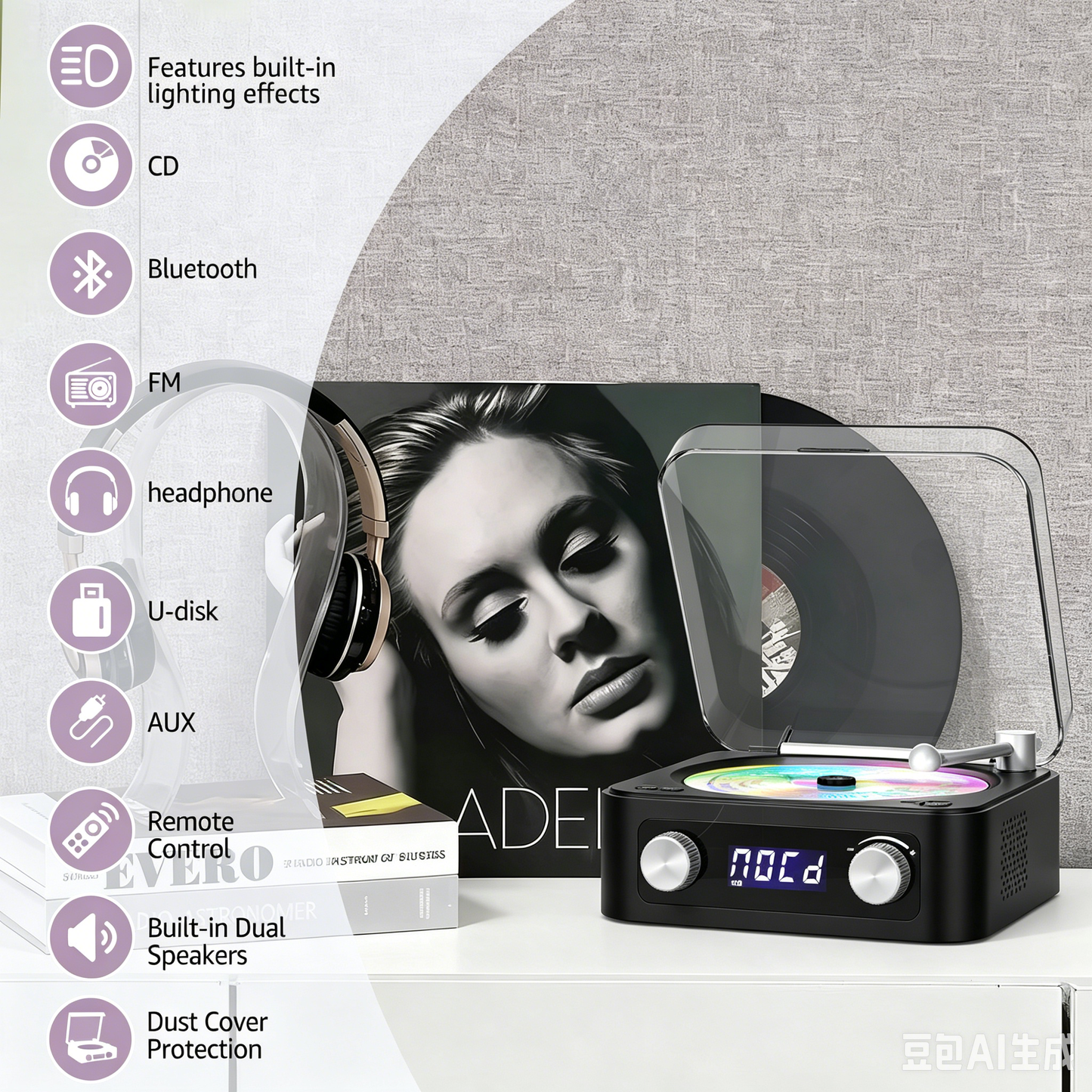 Udreamer CD Players for Home,Digital Portable CD Player with Bluetooth Hi-Fi Stereo Sound,Remote Control, Support AUX/USB, Headphone Jack,Purple