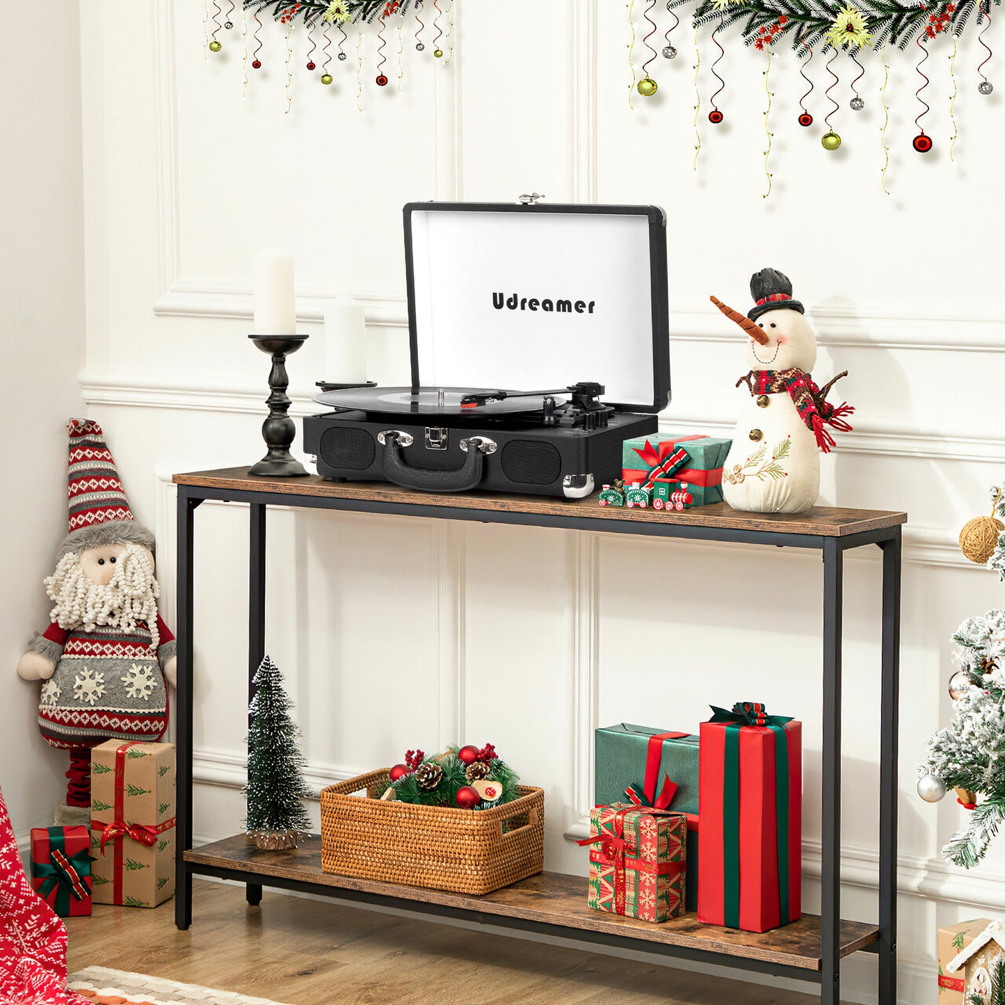 Udreamer Vinyl Record Player Turntable with Bluetooth,3-Speed Portable Vintage Audio Turntables,Black