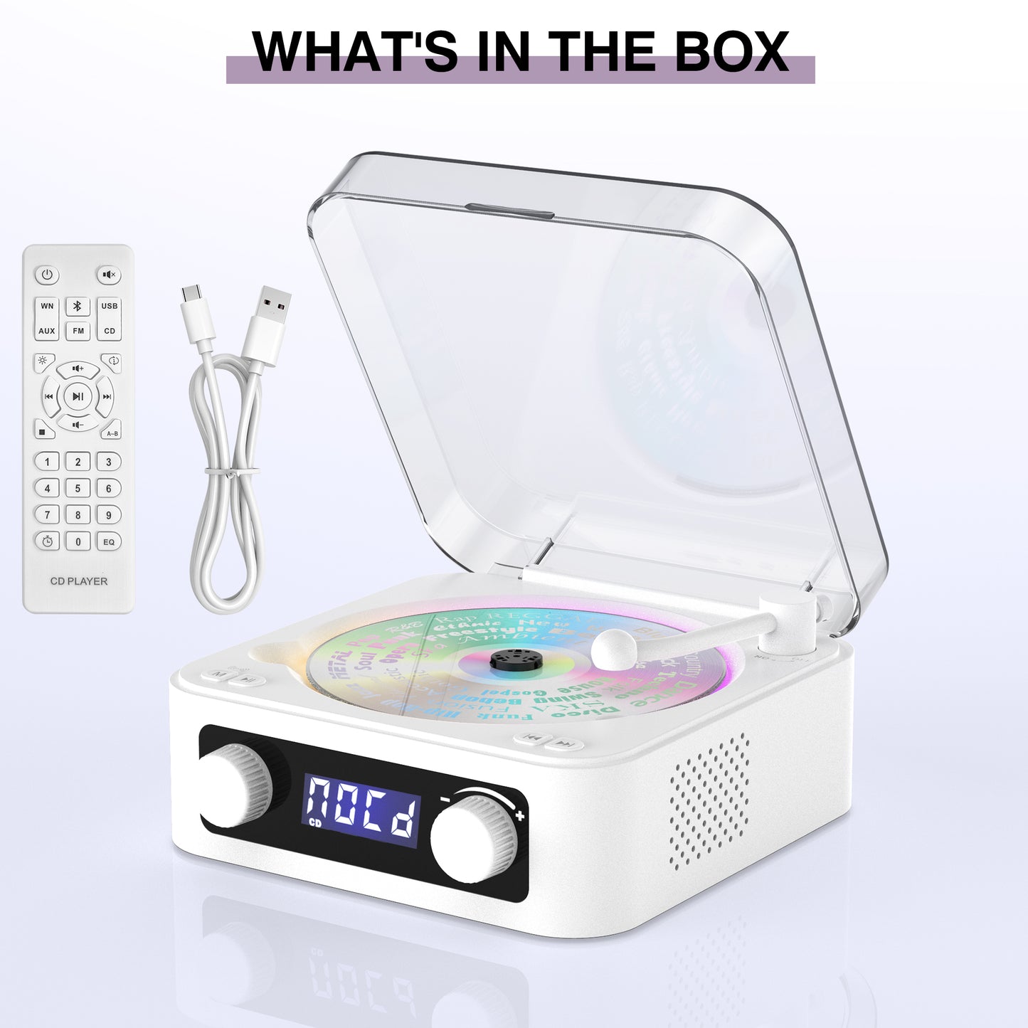 Udreamer CD Players for Home,Digital Portable CD Player with Bluetooth Hi-Fi Stereo Sound,Remote Control, Support AUX/USB, Headphone Jack,Lighting