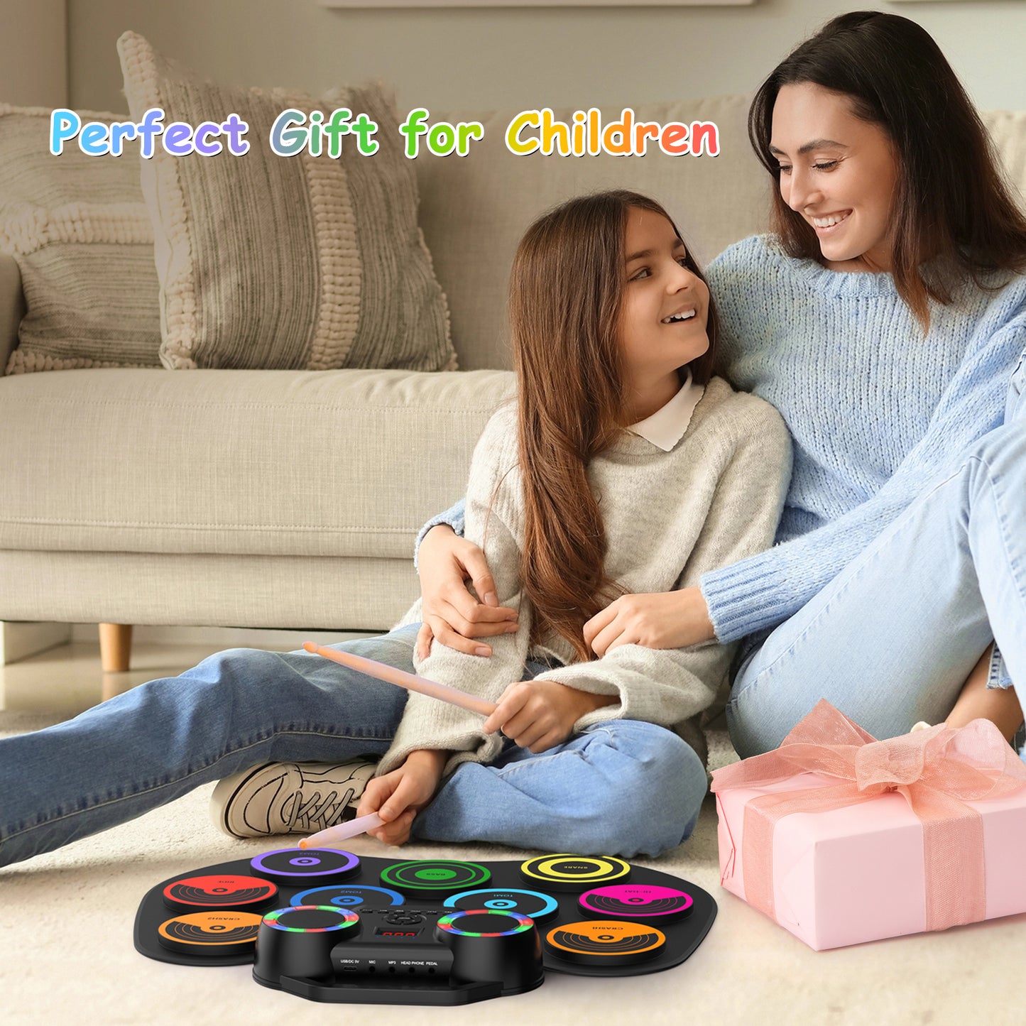 Portable Electric Drum Set with Headphone: 9-Pad Electronic Drum Pad with Dual Speaker for Beginner - Holiday Birthday Christmas Gifts