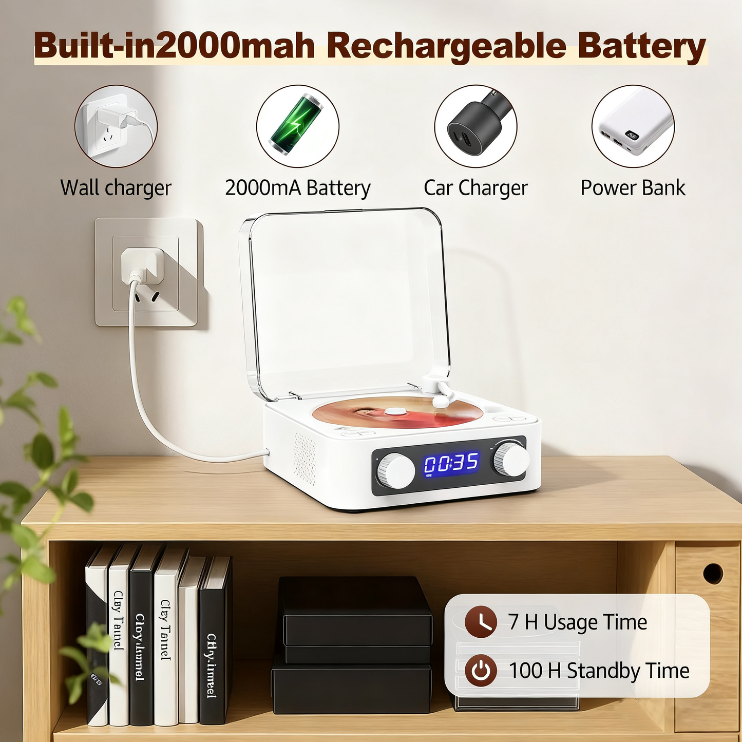 Udreamer CD Players for Home,Digital Portable CD Player with Bluetooth Hi-Fi Stereo Sound,Remote Control, Support AUX/USB, Headphone Jack,Lighting