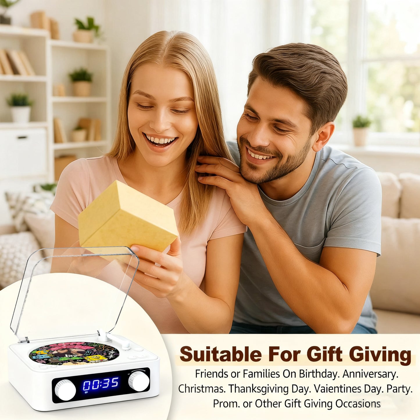 Udreamer CD Players for Home,Digital Portable CD Player with Bluetooth Hi-Fi Stereo Sound,Remote Control, Support AUX/USB, Headphone Jack,Lighting